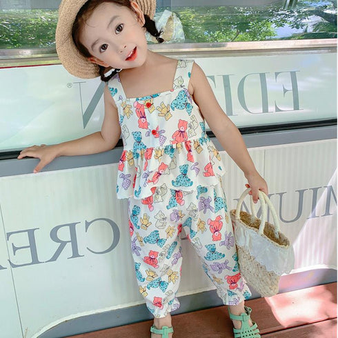 Girls' Summer Cartoon Bear Set